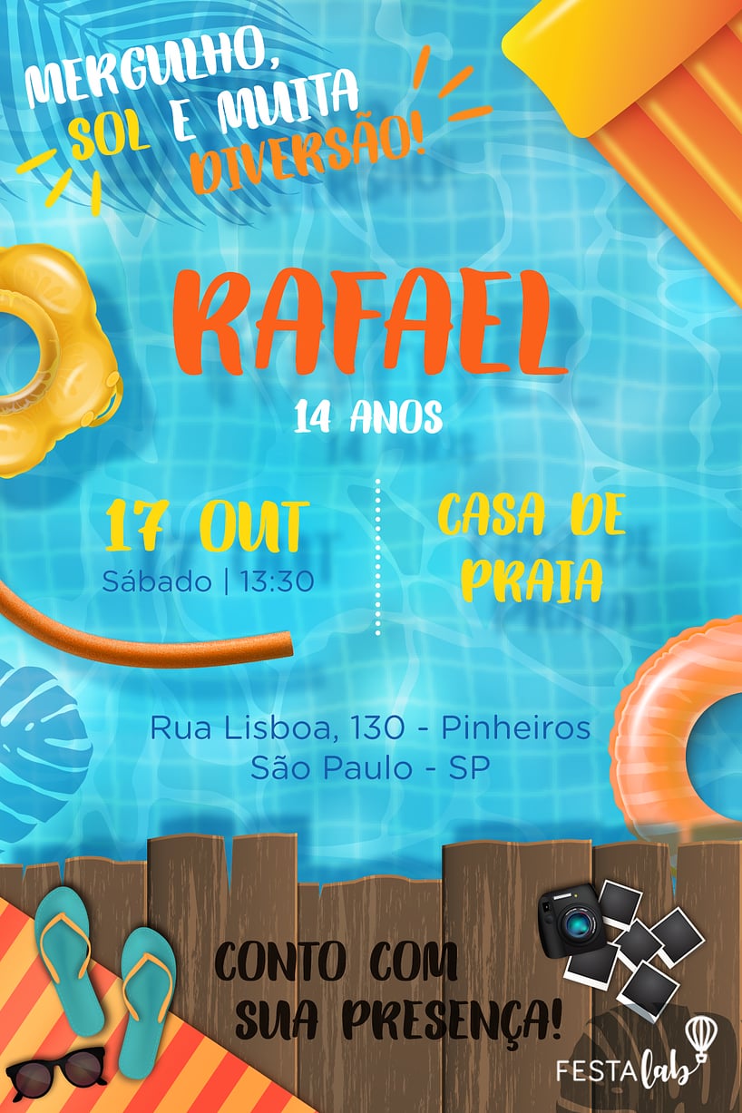 Convite de Aniversario - Pool Party