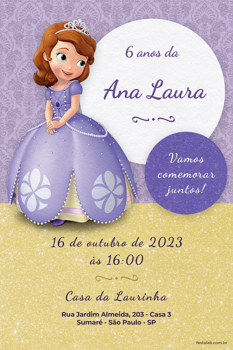 Convite de Aniversario - Princesa Sofia