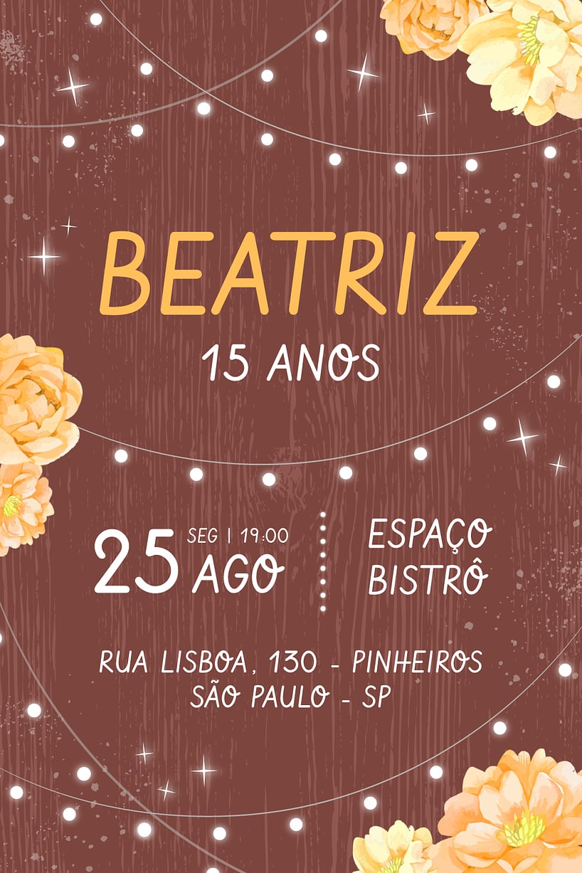 Criar convite de aniversário - Debutante - Rústico| FestaLab