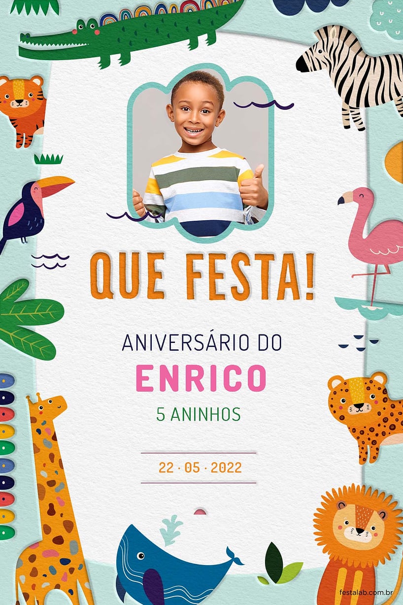 Criar convite de aniversário - Safari Baby Colorido| FestaLab