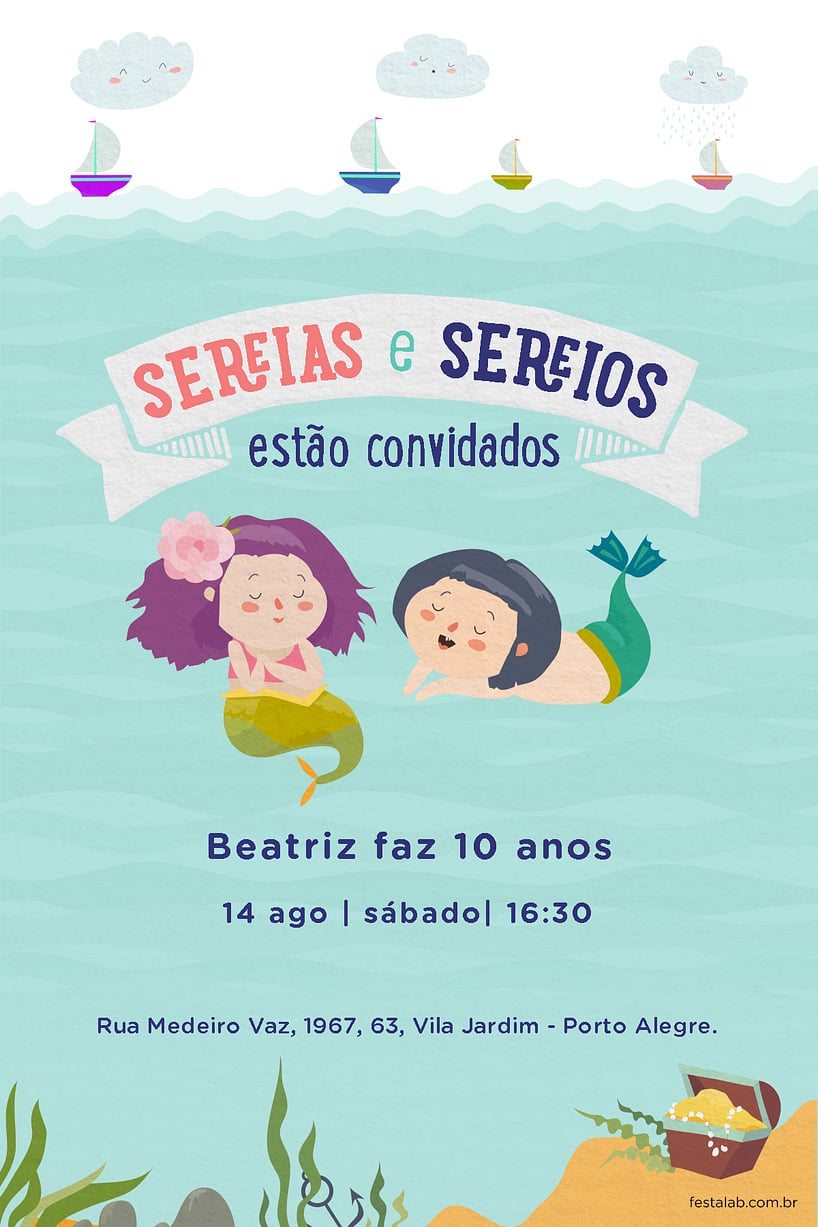 Convite de Aniversario - Sereias e Sereios