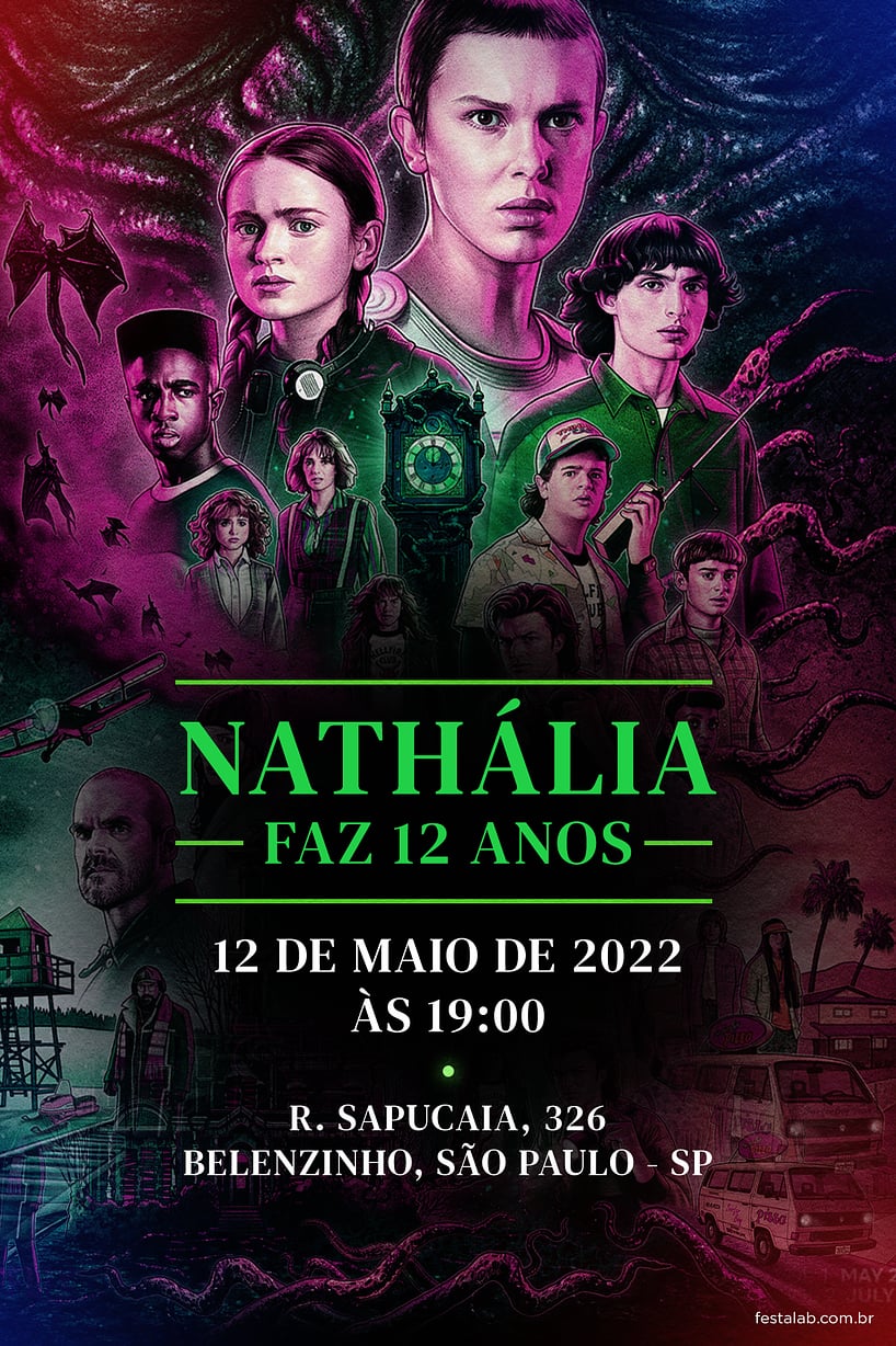 Criar convite de aniversário - Stranger Things Verde| FestaLab