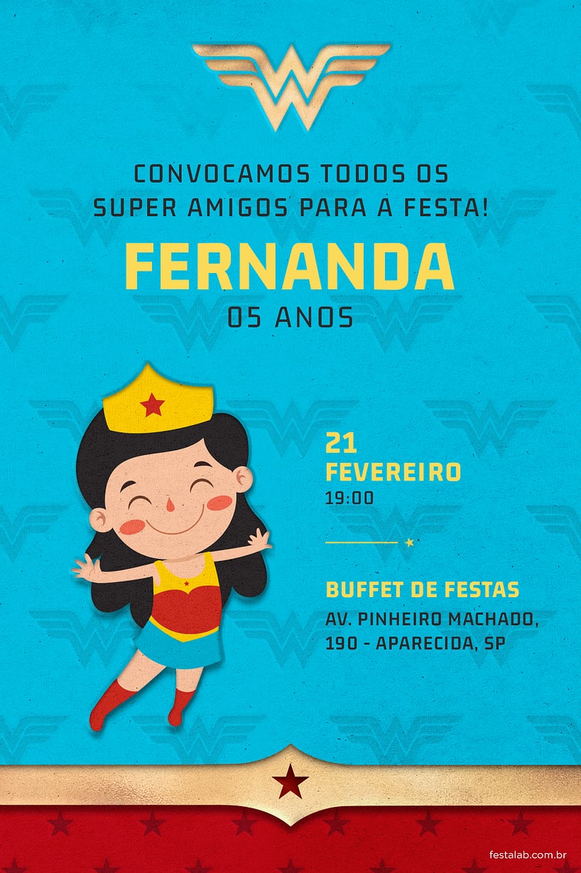 Convite de Aniversario - Menina Maravilha Azul