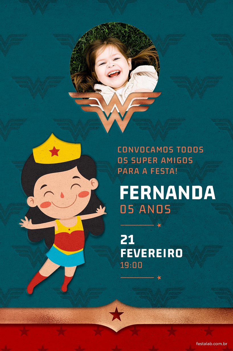 Criar convite de aniversário - Menina Maravilha Verde| FestaLab