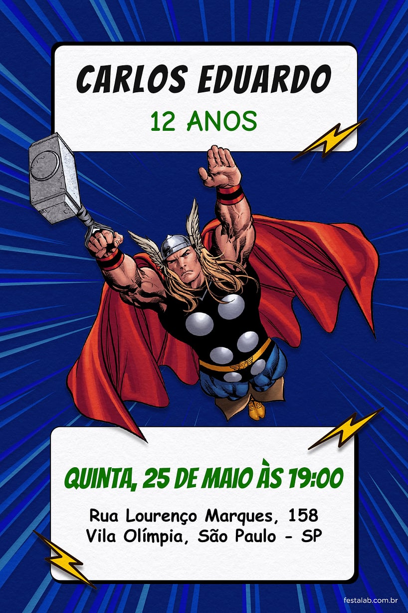 Convite de Aniversario - Thor Azul