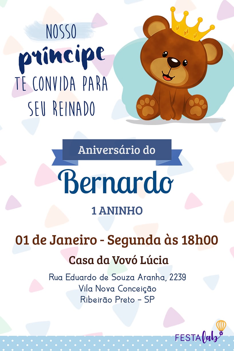 Convite de Aniversario - Ursinho