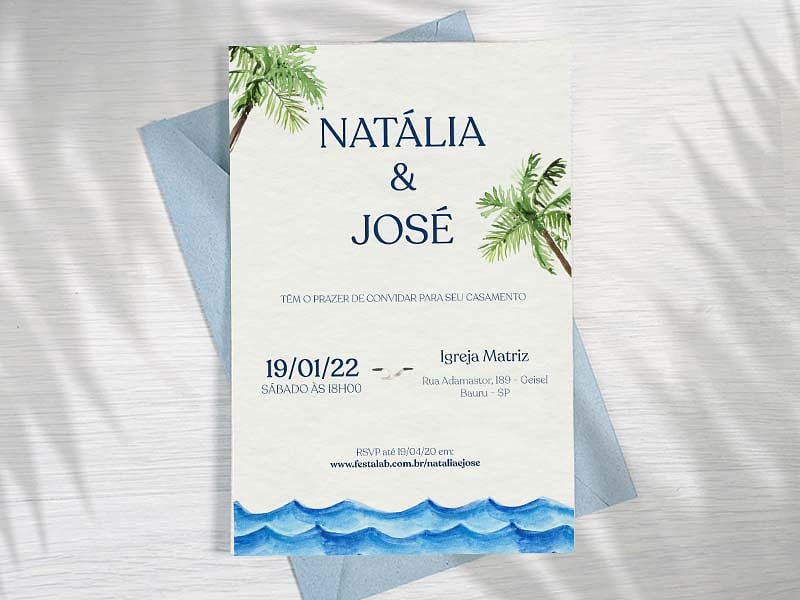 Crie seu convite de casamento - Praia Aquarela| FestaLab