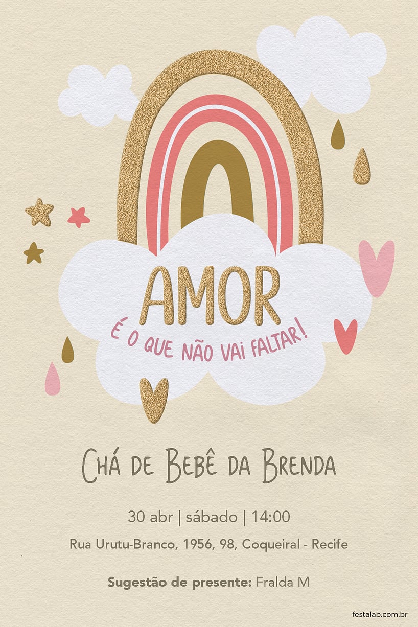 Criar convite de Chá de bebê - Chuva de Amor Céu Amarelo| FestaLab