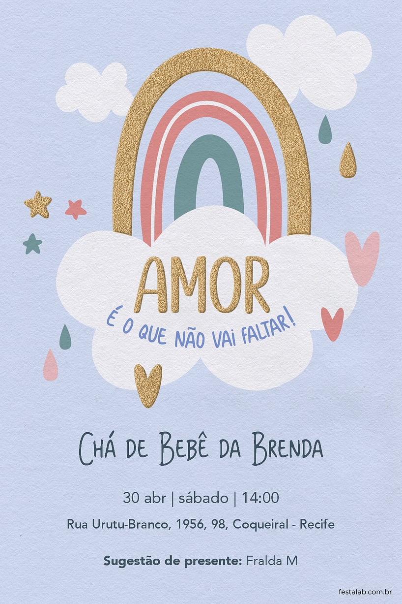 Criar convite de Chá de bebê - Chuva de Amor Céu Azul| FestaLab