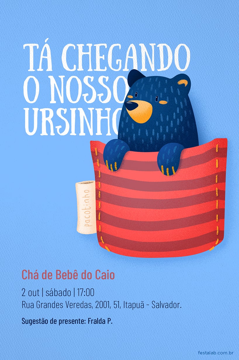 Criar convite de Chá de bebê - Ursinho no Bolsinho vermelho| FestaLab