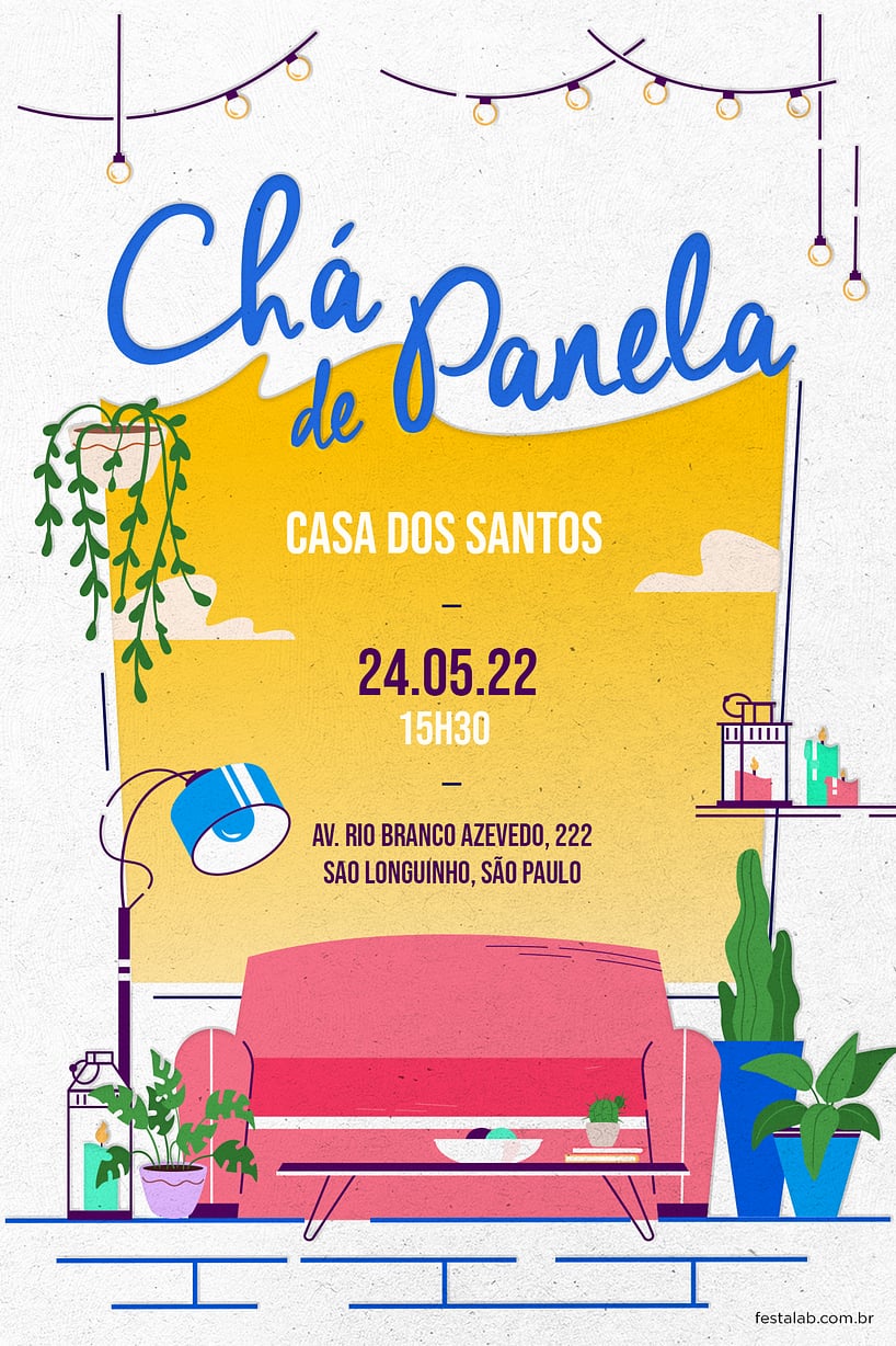 Criar convite de chá de panela - Canto das plantas azul| FestaLab 