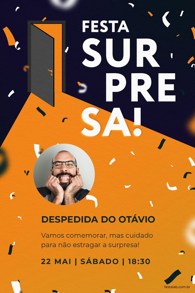 Criar convite de Ocasiões especiais - Festa surpresa laranja| FestaLab